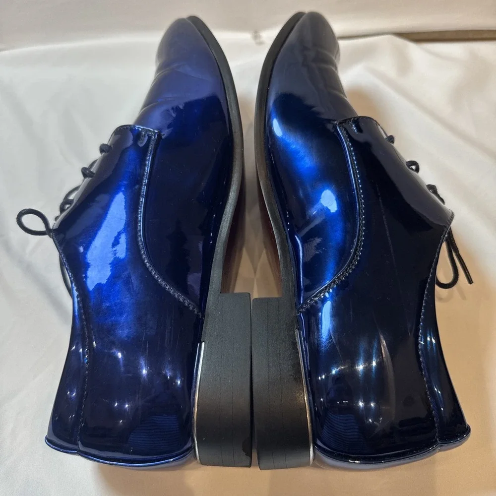 Men's Metallic Cobalt Blue Patent Leather Derby Dress Shoes EU46US12 Lace Up
